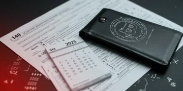 Digital ledger with tax forms, symbolizing new crypto tax reporting for US investors by 2025.