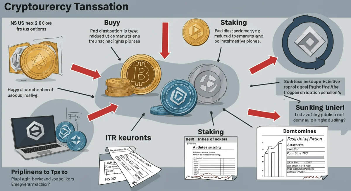 Infographic showing various crypto transactions and their tax implications for US investors.